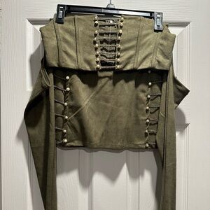 Fashionnova Set - Olive Green Corset Top and Skirt with Button Details